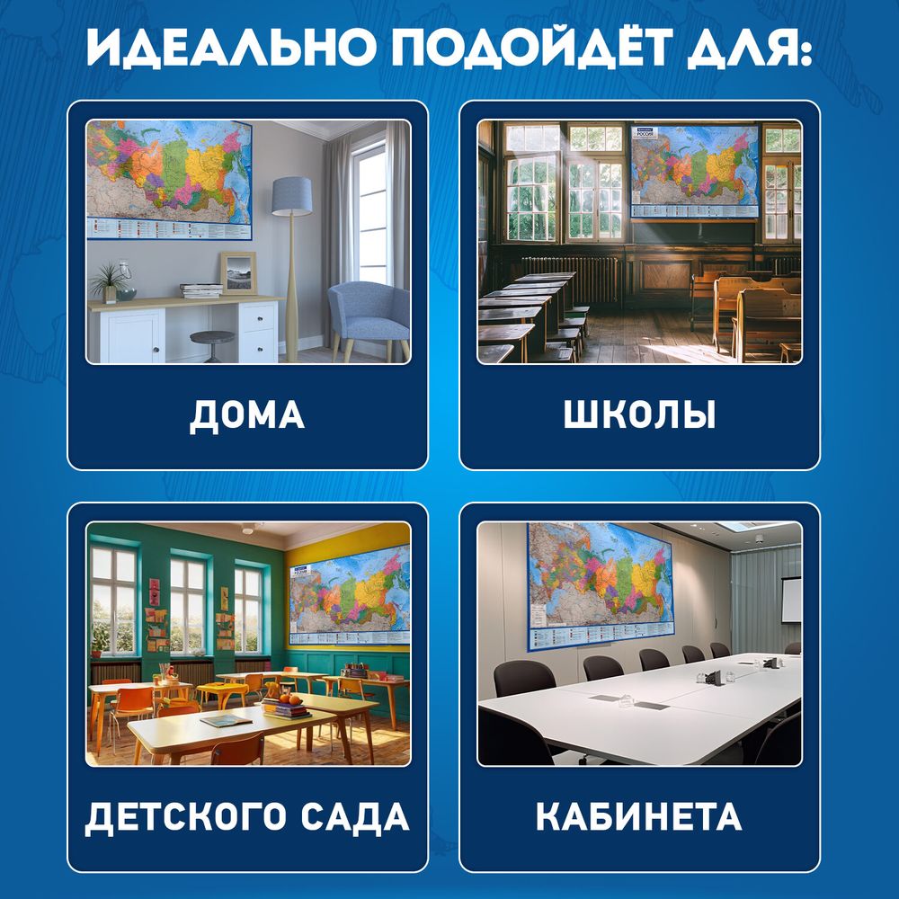 Карта России политико-административная 157х107см, 1:5,5М, в тубусе, интерактивная, BRAUBERG