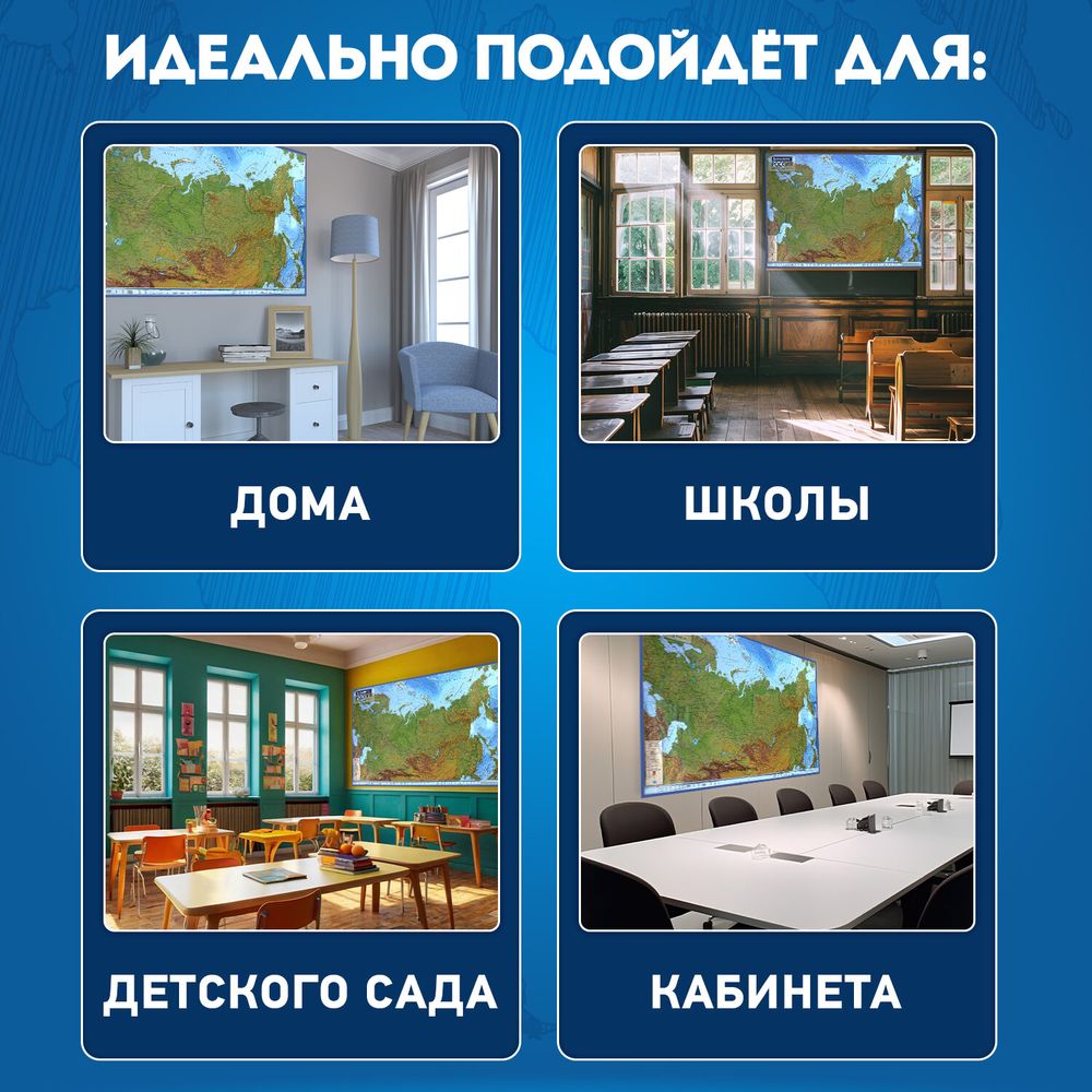 Карта России физическая 116х80 см, 1:7,5М, с ламинацией, интерактивная, в тубусе, BRAUBERG