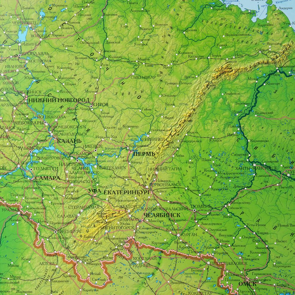 Карта России физическая 157х107 см, 1:5,5М, с ламинацией, интерактивная, европодвес, BRAUBERG