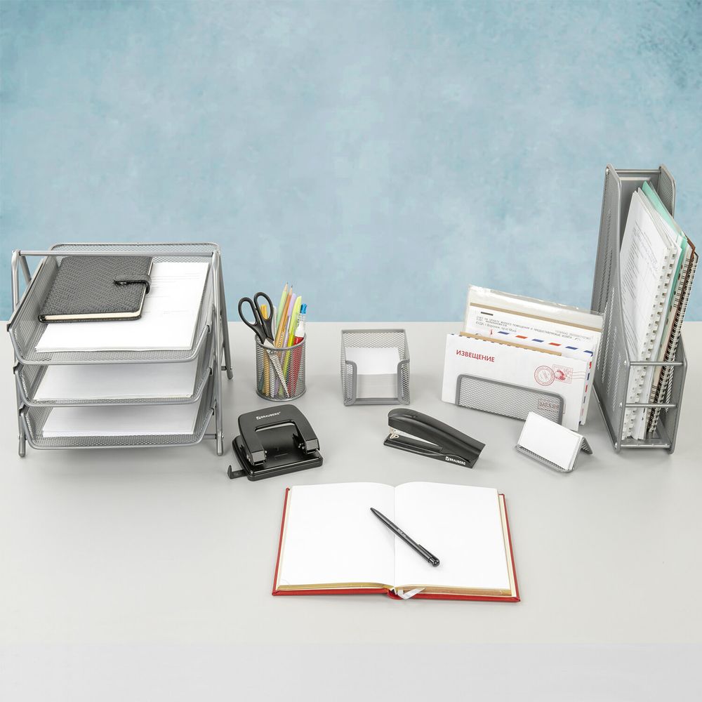 Настольный набор BRAUBERG "Germanium", 6 предметов, серебро, металл