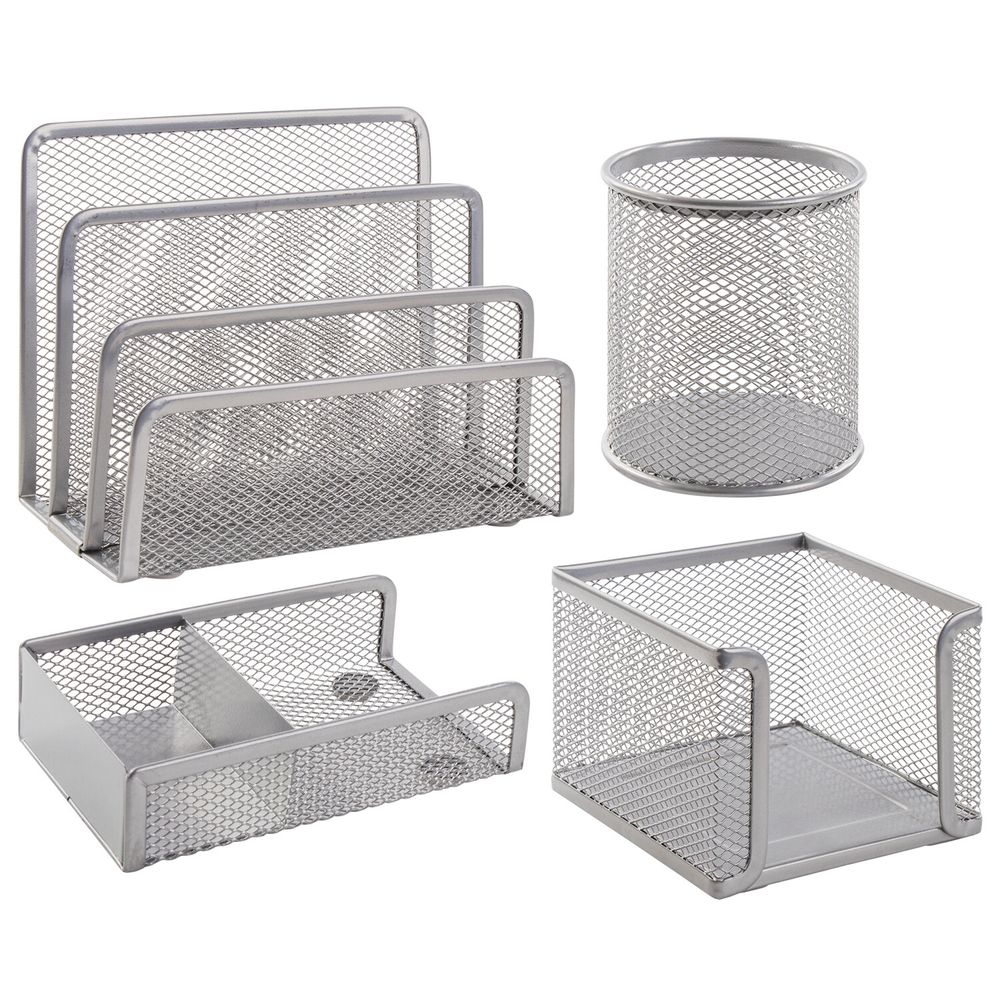 Настольный набор из металла BRAUBERG "Germanium", 4 предмета, серебристый