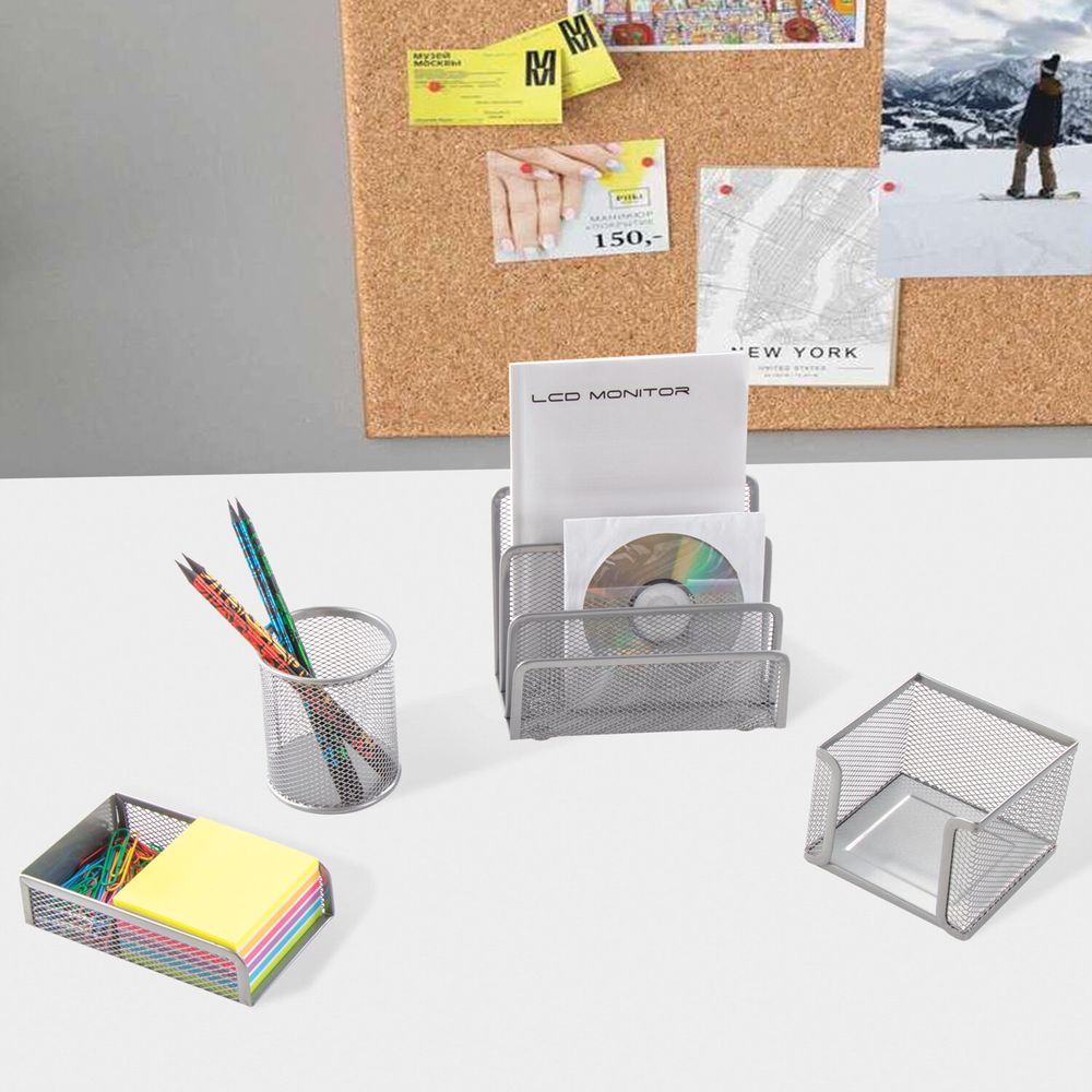 Настольный набор из металла BRAUBERG "Germanium", 4 предмета, серебристый