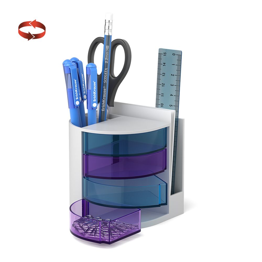 Набор настольный пластиковый ErichKrause Venezia, Classic, белый с голубыми и сиреневыми ящиками