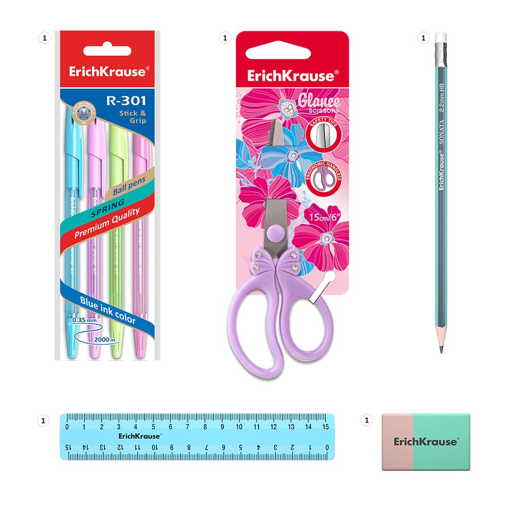 Набор настольный пластиковый ErichKrause Victoria, Pastel, голубой