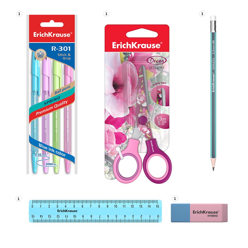 Набор настольный пластиковый ErichKrause Victoria, Pastel, голубой