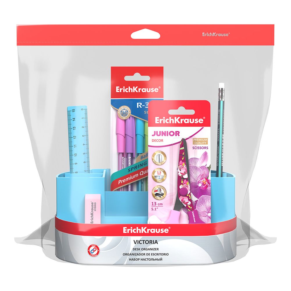 Набор настольный пластиковый ErichKrause Victoria, Pastel, голубой