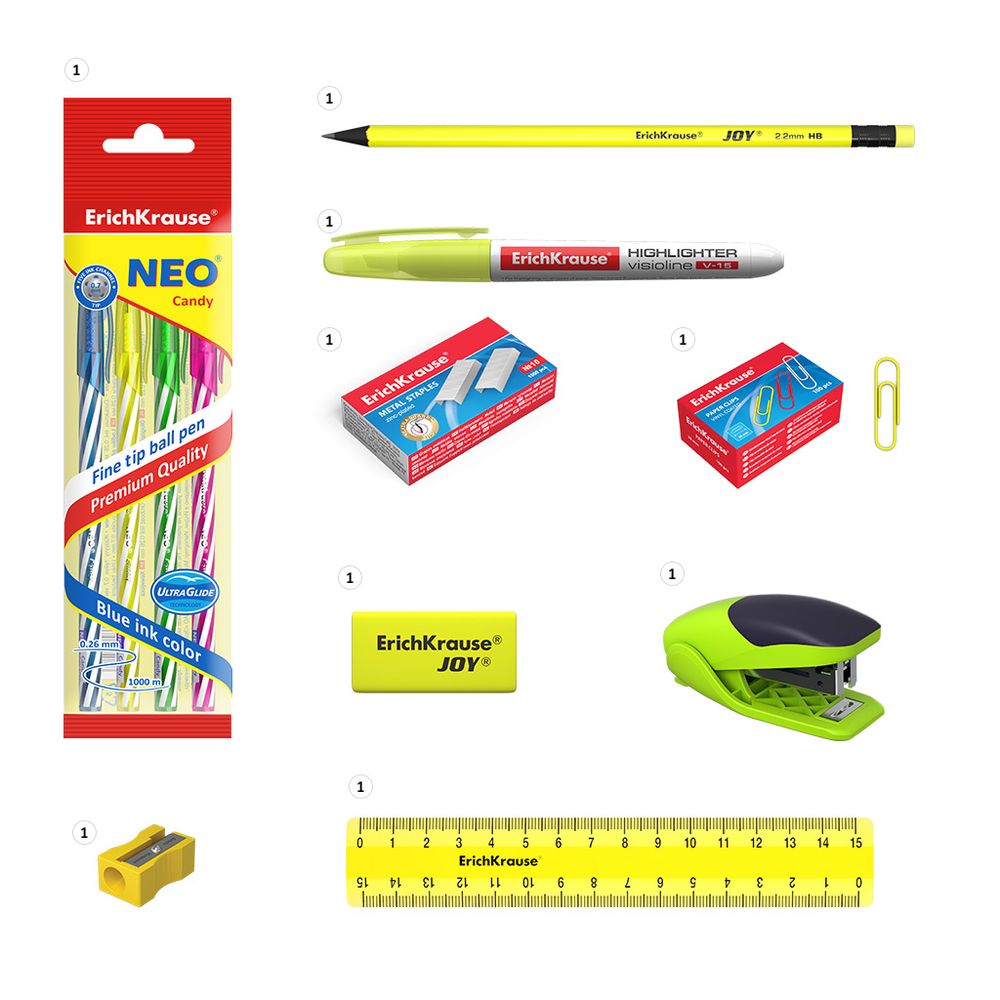 Набор настольный пластиковый ErichKrause Victoria, Neon, желтый