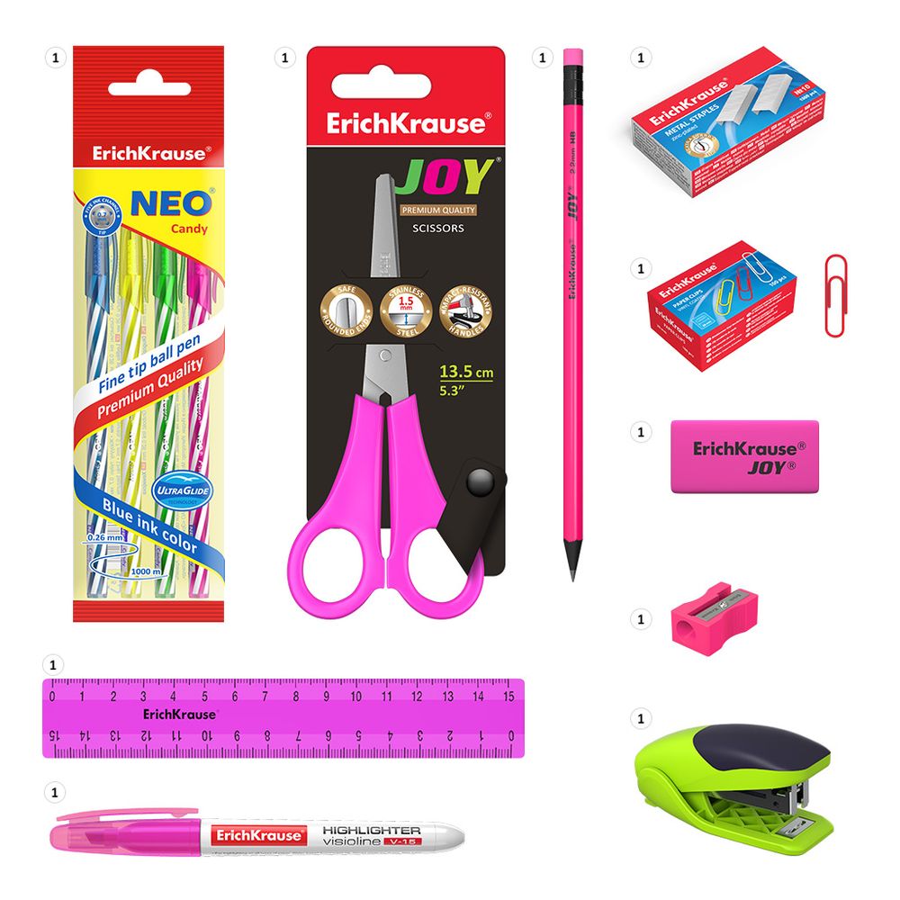 Набор настольный пластиковый ErichKrause Victoria, Neon Solid, розовый