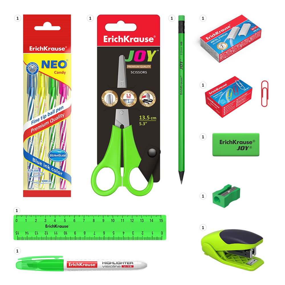 Набор настольный пластиковый ErichKrause Victoria, Neon Solid, зеленый