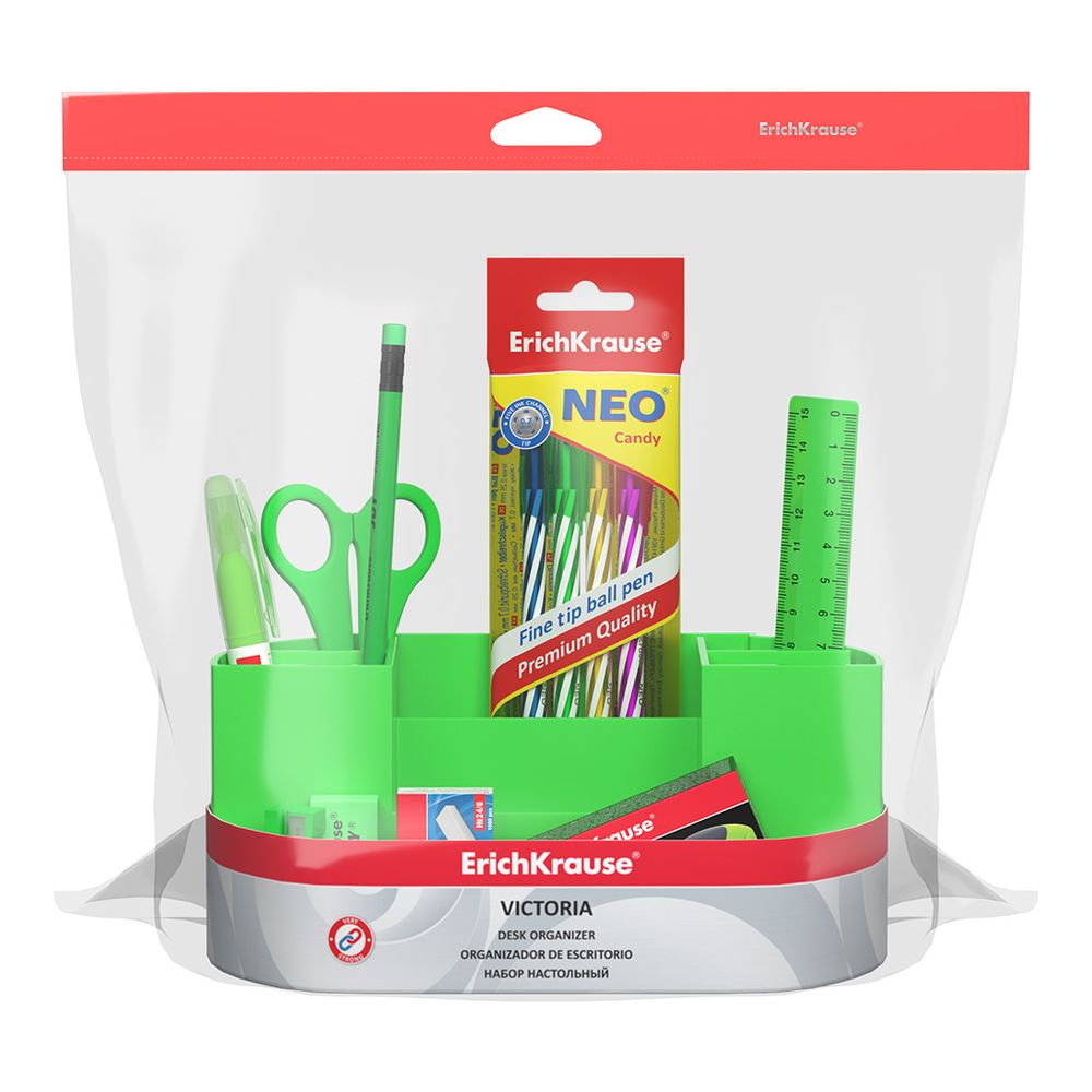 Набор настольный пластиковый ErichKrause Victoria, Neon Solid, зеленый