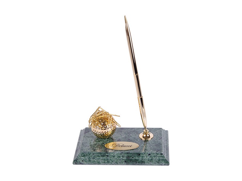 Подставка под ручку Delucci с диспенсером для скрепок, зеленый мрамор