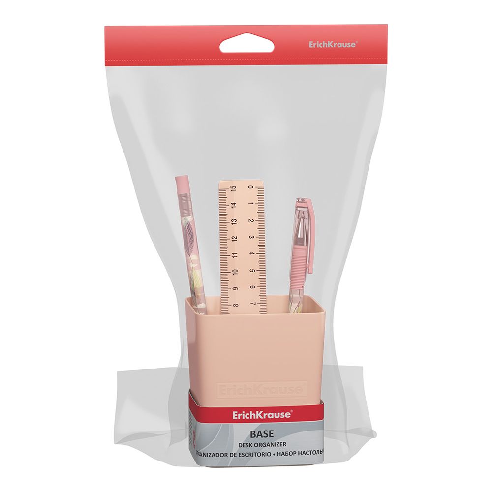Набор настольный пластиковый ErichKrause Base, Powder, розовый