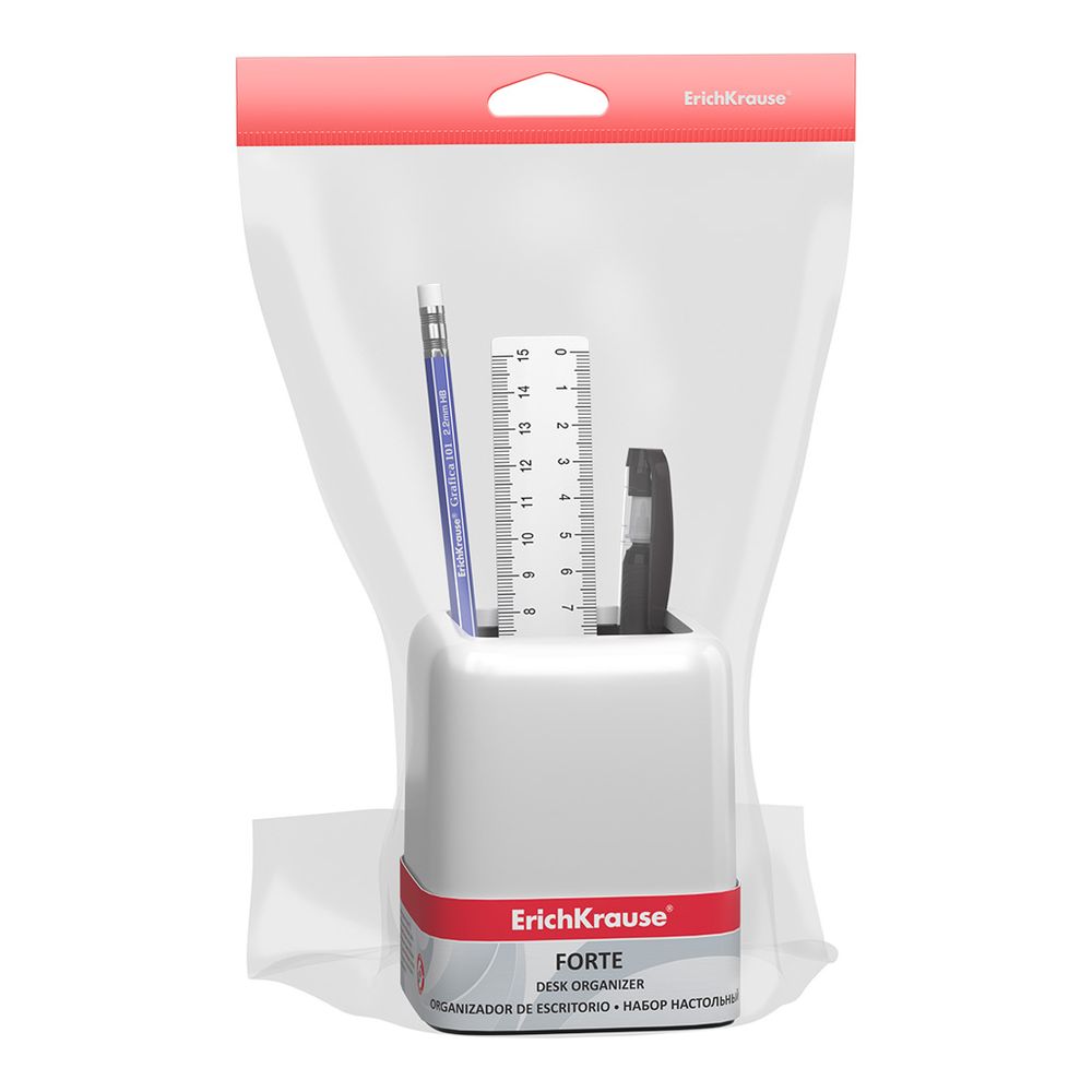 Набор настольный пластиковый ErichKrause Forte, Classic, белый с черной вставкой