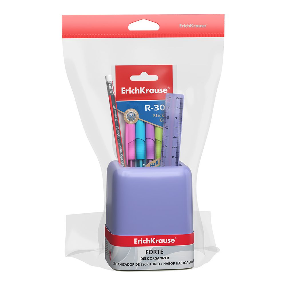Набор настольный пластиковый ErichKrause Forte, Pastel, фиолетовый с желтой вставкой