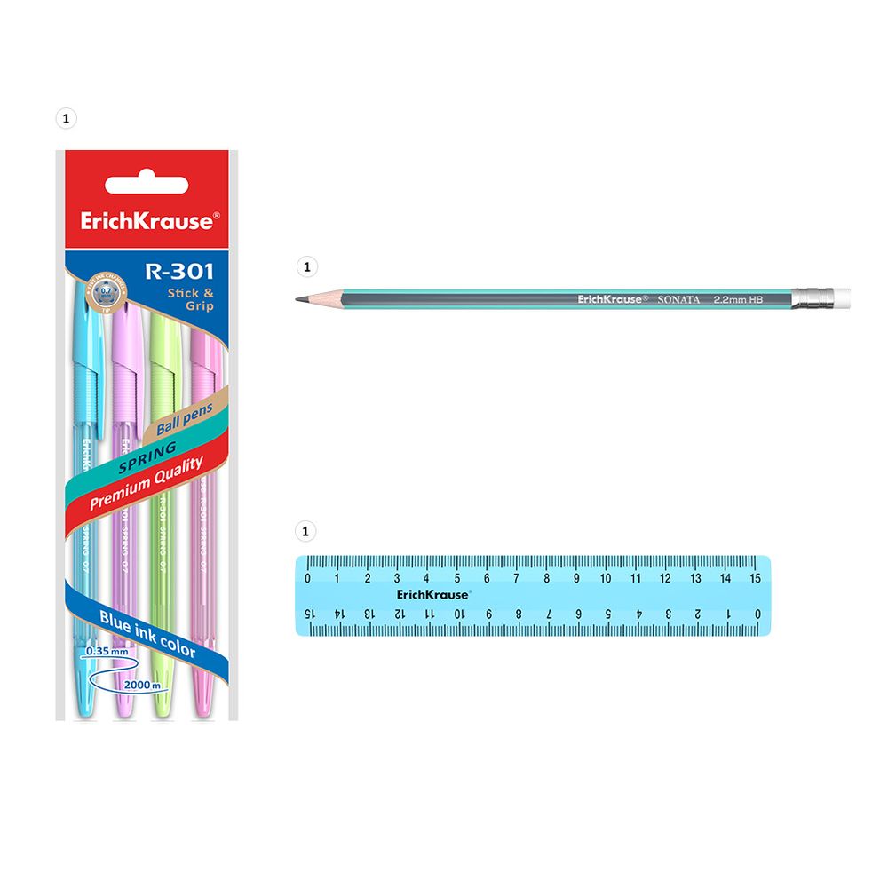 Набор настольный пластиковый ErichKrause Forte, Pastel, голубой с желтой вставкой