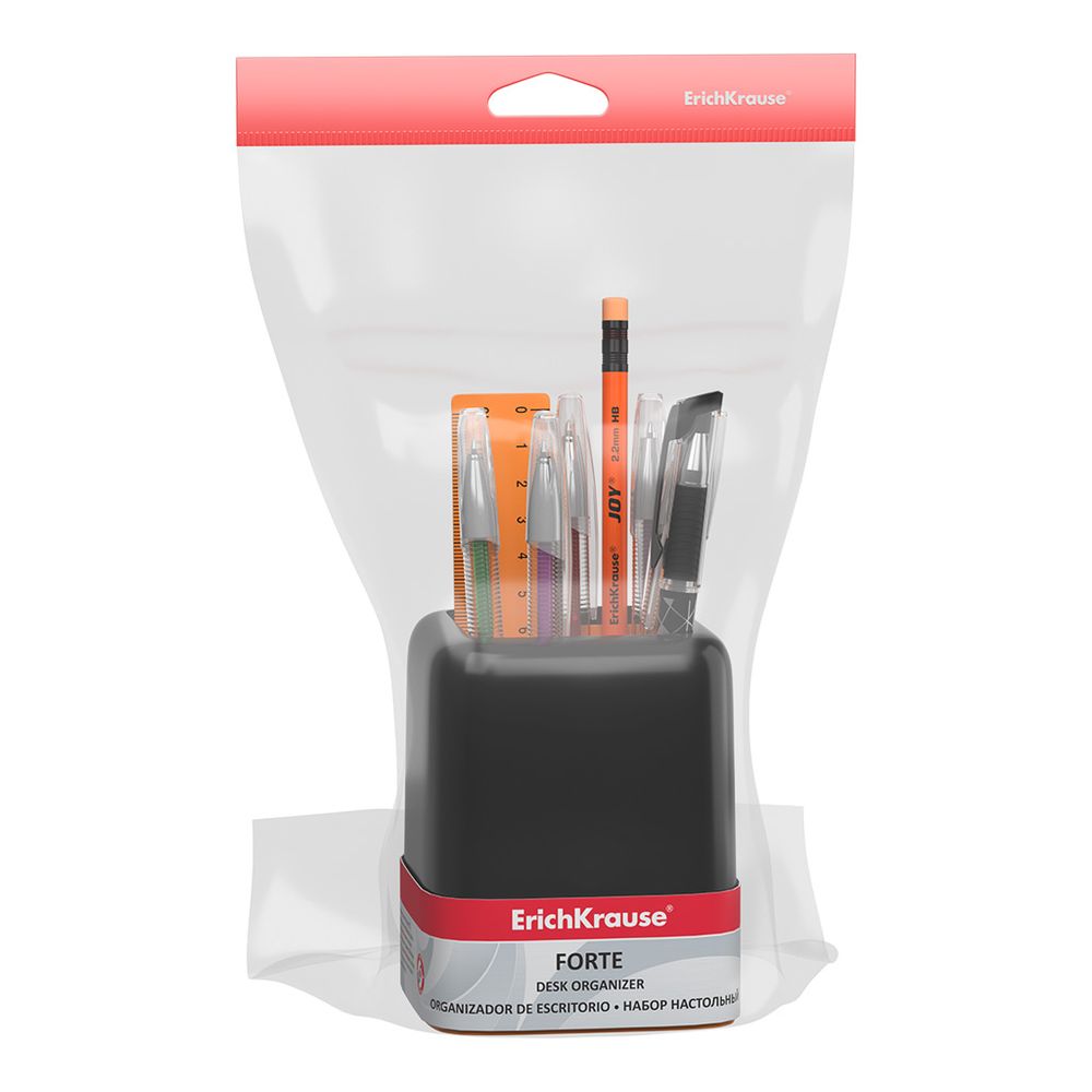 Набор настольный пластиковый ErichKrause Forte, Accent, черный с оранжевой вставкой