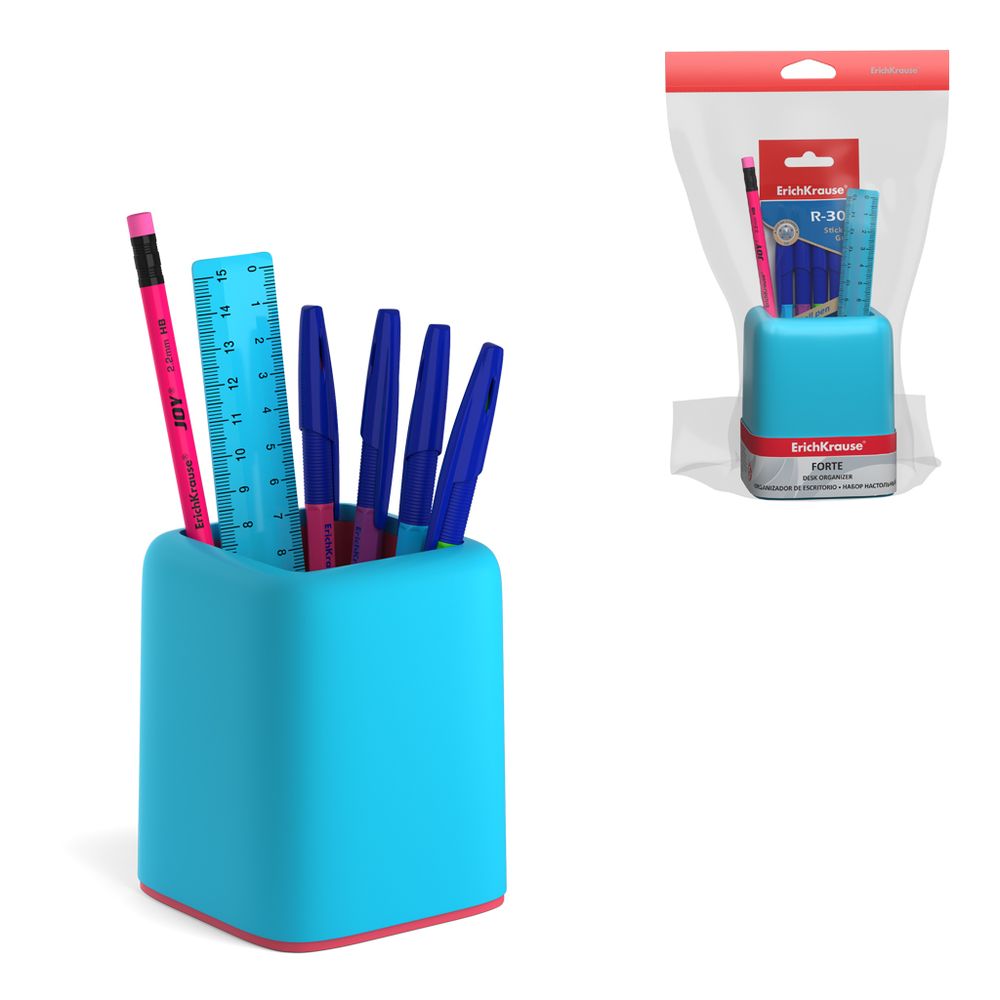 Набор настольный пластиковый ErichKrause Forte, Bubble Gum, голубой с розовой вставкой