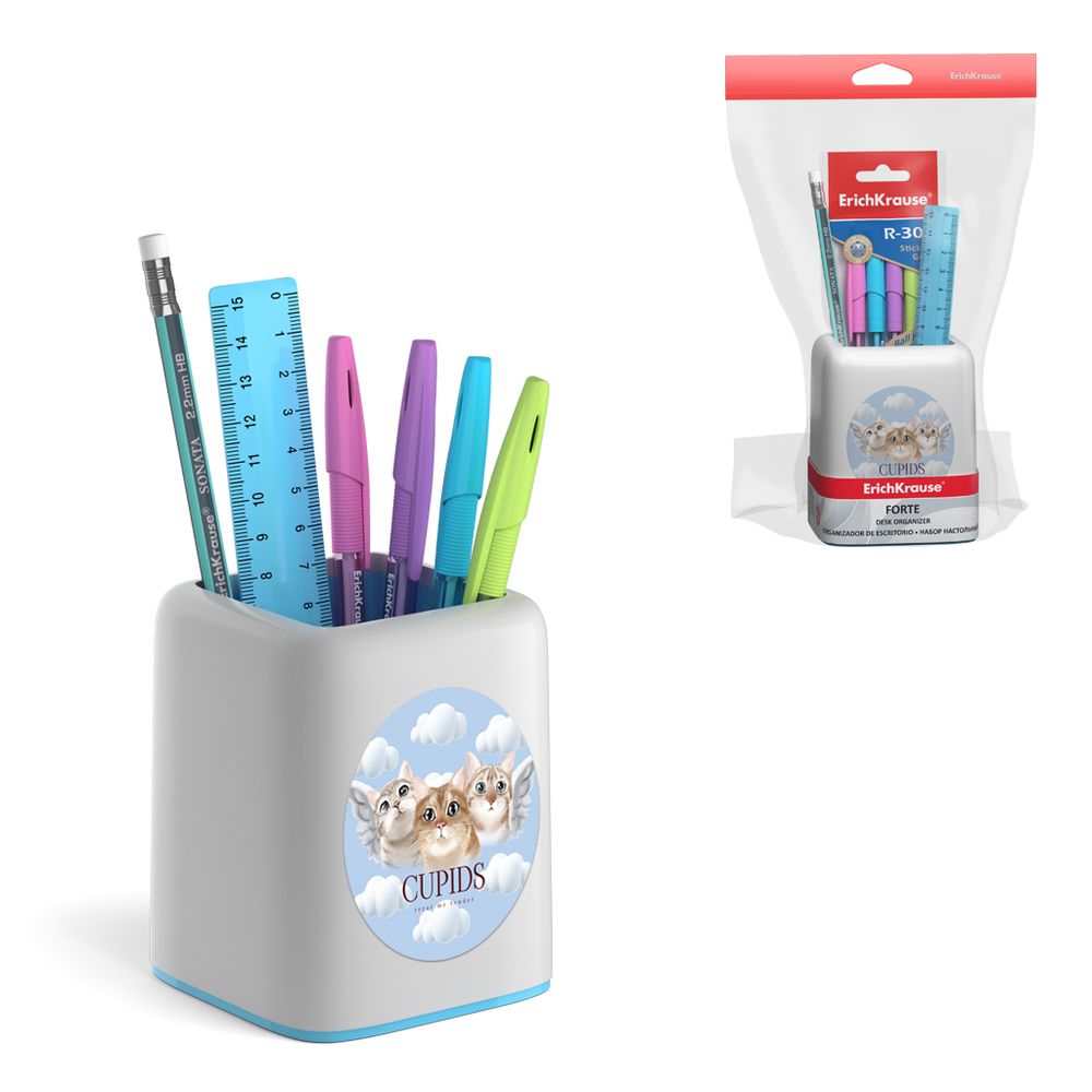 Набор настольный пластиковый ErichKrause Forte, Cupids, белый с голубой вставкой