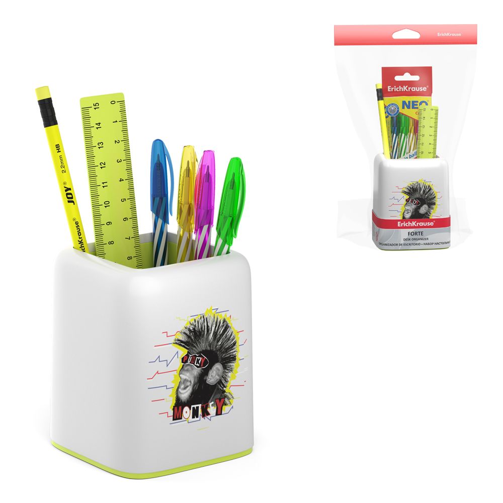 Набор настольный пластиковый ErichKrause Forte, Punky Monkey, белый с желтой вставкой