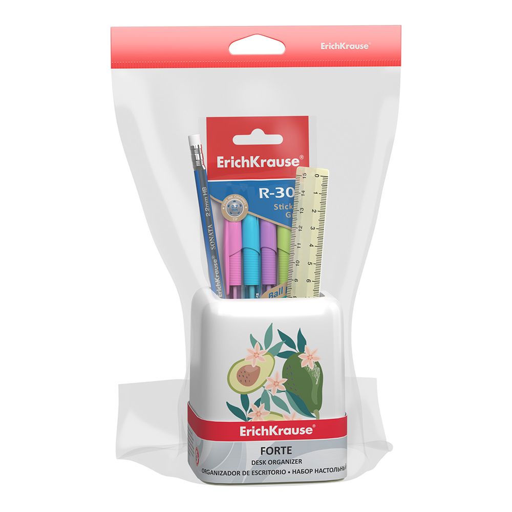 Набор настольный пластиковый ErichKrause Forte, Avocado Dusk, белый с желтой вставкой