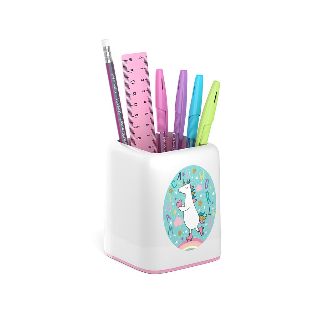 Набор настольный пластиковый ErichKrause Forte, Rainbow Skate, белый с розовой вставкой