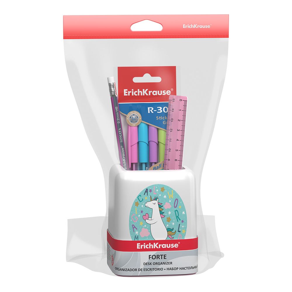Набор настольный пластиковый ErichKrause Forte, Rainbow Skate, белый с розовой вставкой