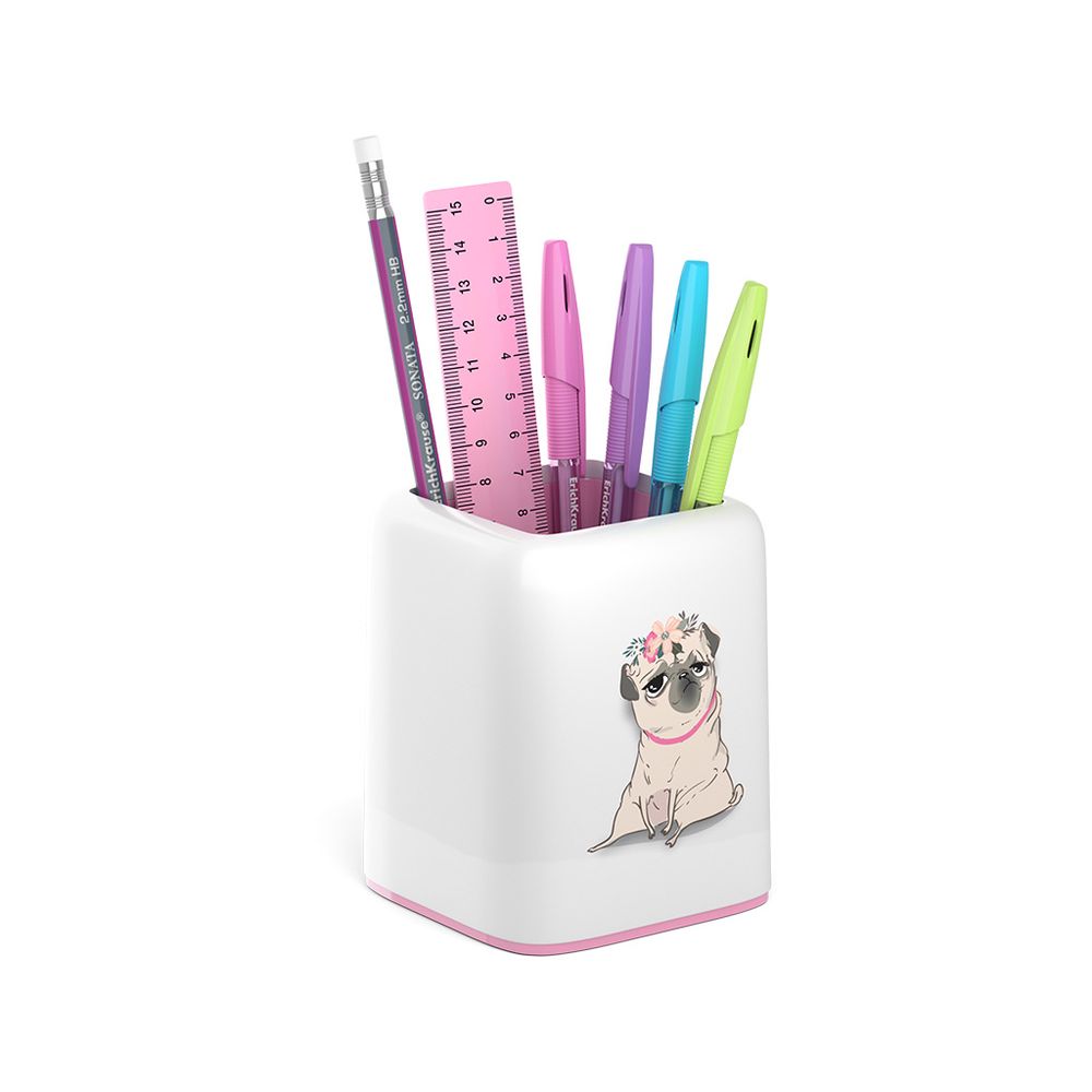 Набор настольный пластиковый ErichKrause Forte, Chilling Dog, белый с розовой вставкой