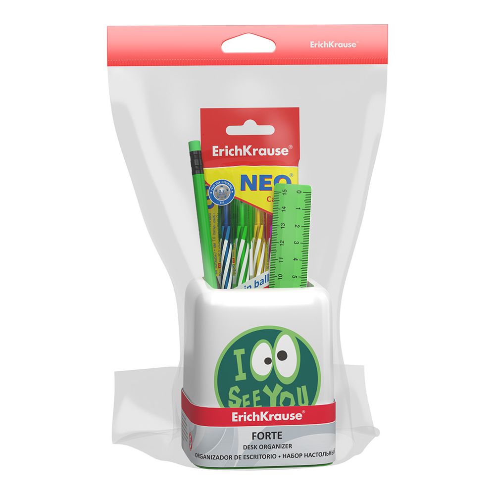 Набор настольный пластиковый ErichKrause Forte, Real Croco, белый с зеленой вставкой