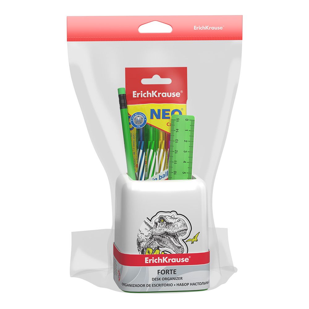 Набор настольный пластиковый ErichKrause Forte, Dinosaur Park, белый с зеленой вставкой