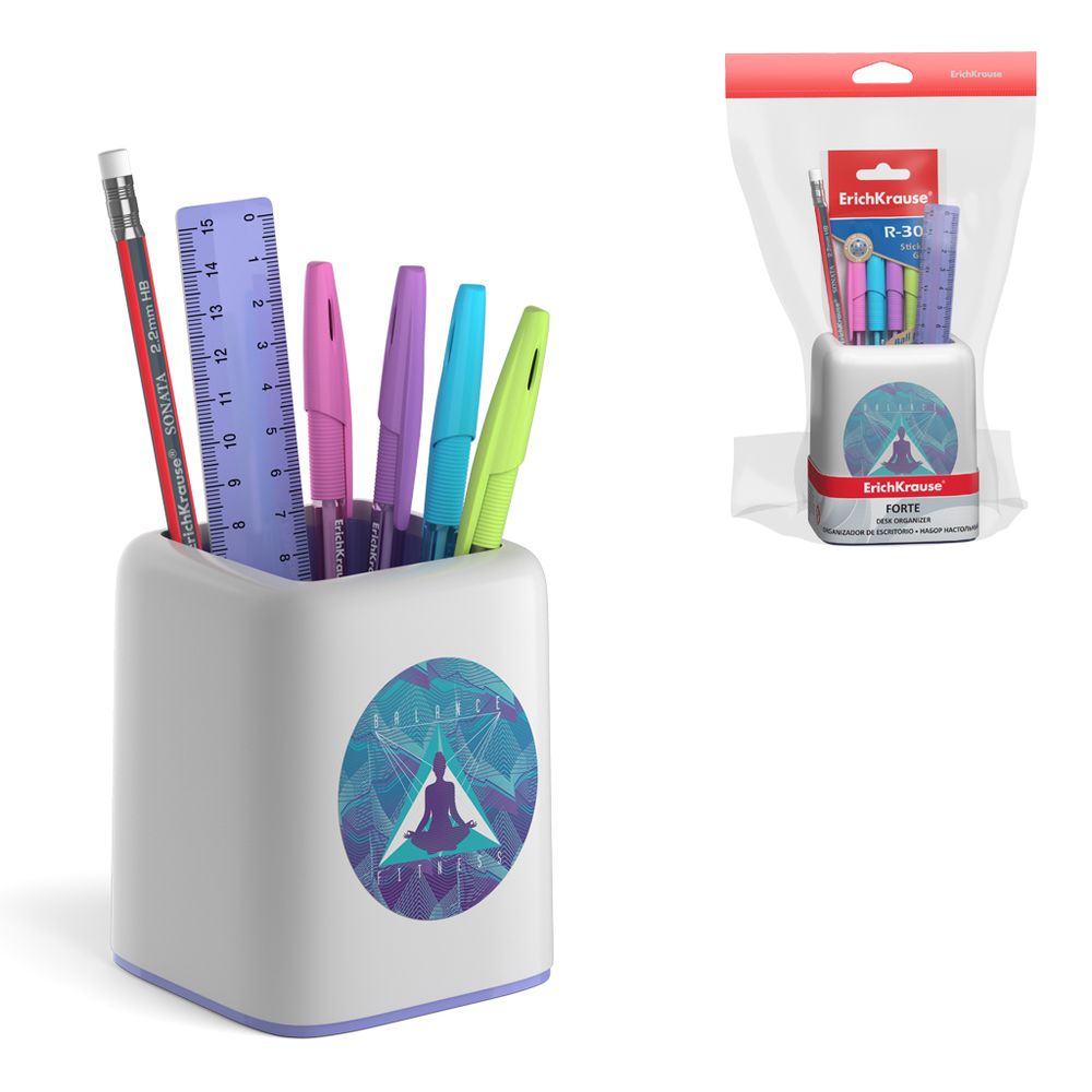Набор настольный пластиковый ErichKrause Forte, Meditation, белый с фиолетовой вставкой