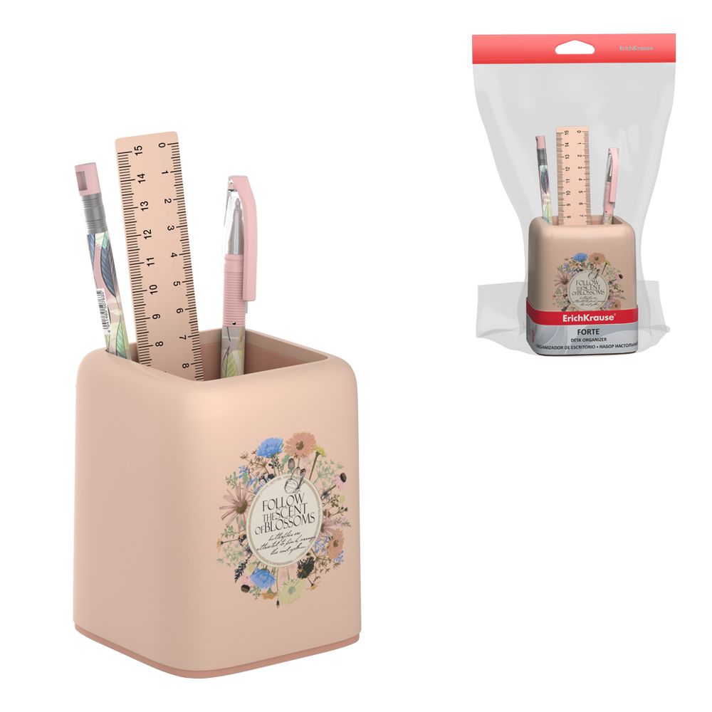 Набор настольный пластиковый ErichKrause Forte, Wild Flowers, розовый с персиковой вставкой