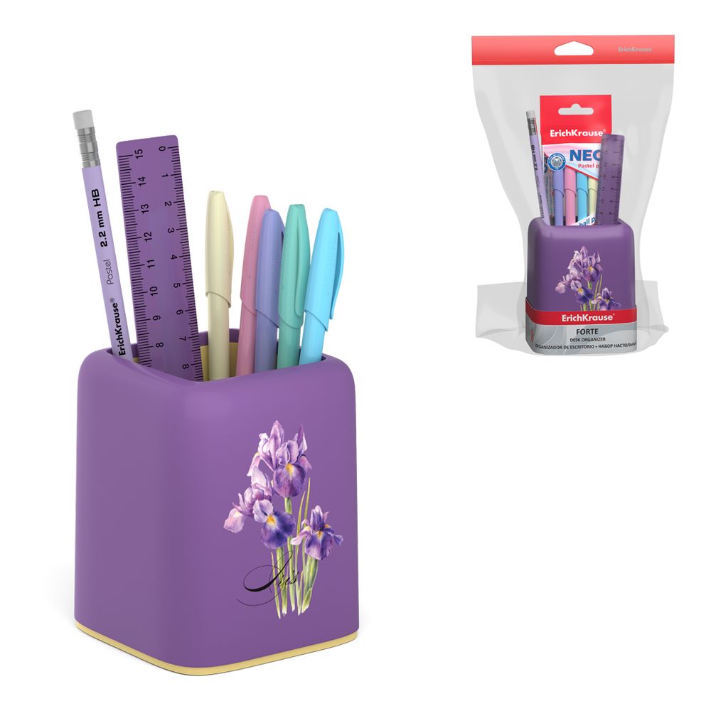 Набор настольный пластиковый ErichKrause Forte, Iris, фиолетовый с желтой вставкой