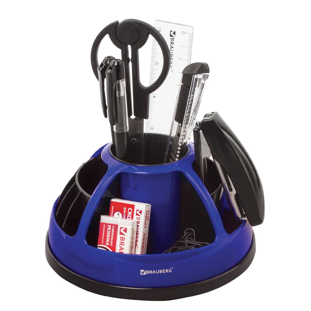 Канцелярский набор BRAUBERG "ULTRA", 10 предметов, вращающаяся конструкция, черно-синий, блистер
