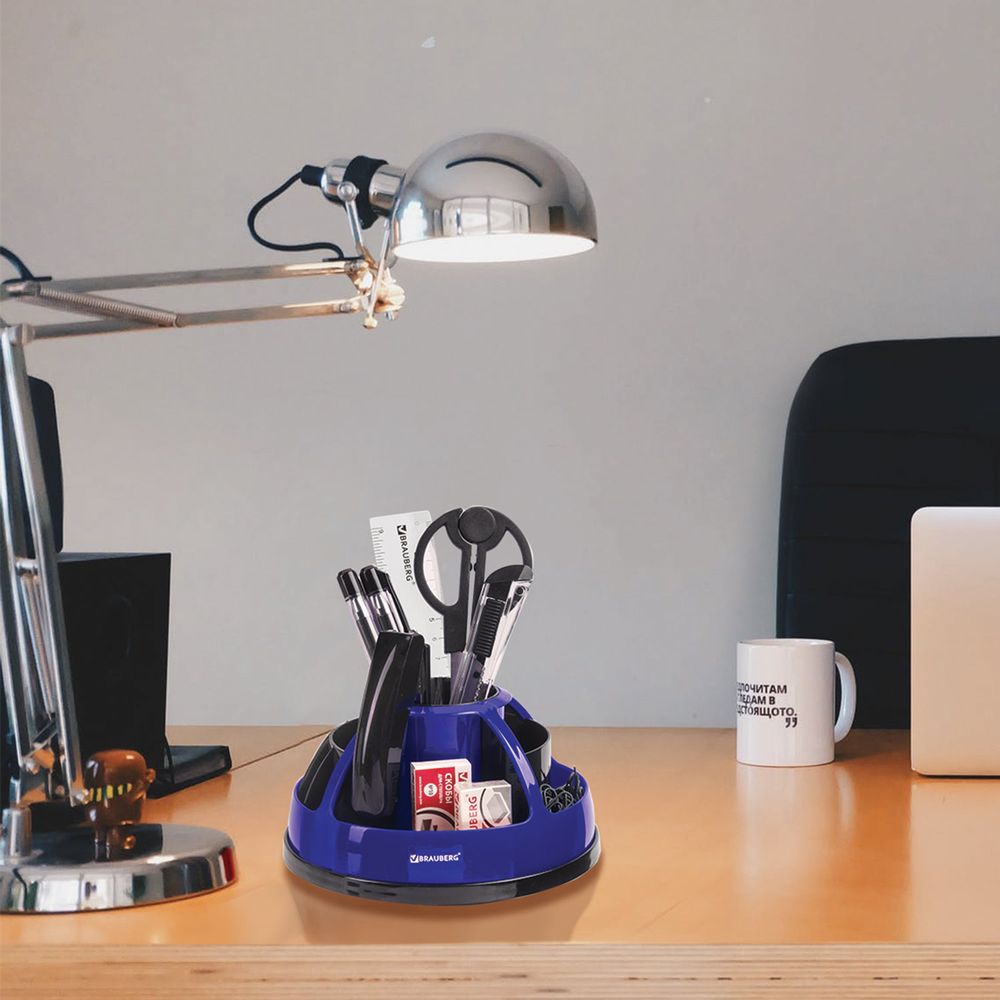 Канцелярский набор BRAUBERG "ULTRA", 10 предметов, вращающаяся конструкция, черно-синий, блистер