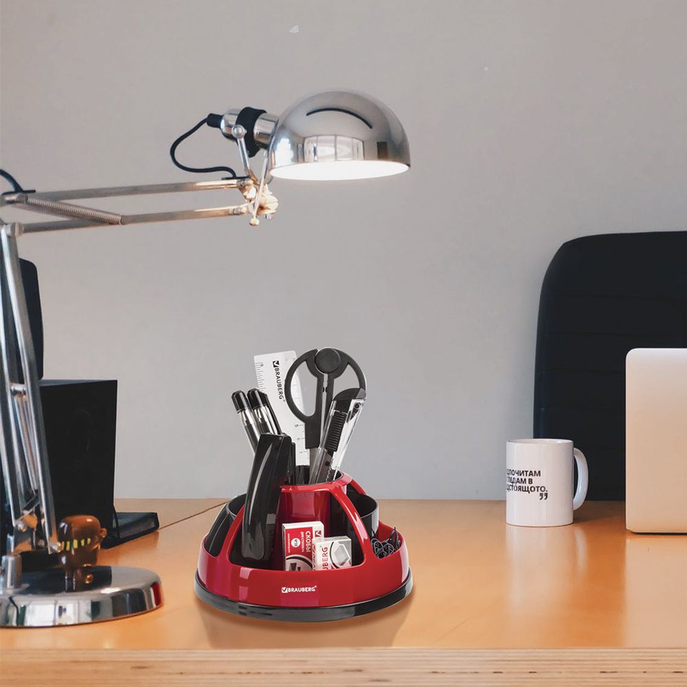 Канцелярский набор BRAUBERG "Микс", 10 предметов, вращающаяся конструкция, черно-красный, блистер