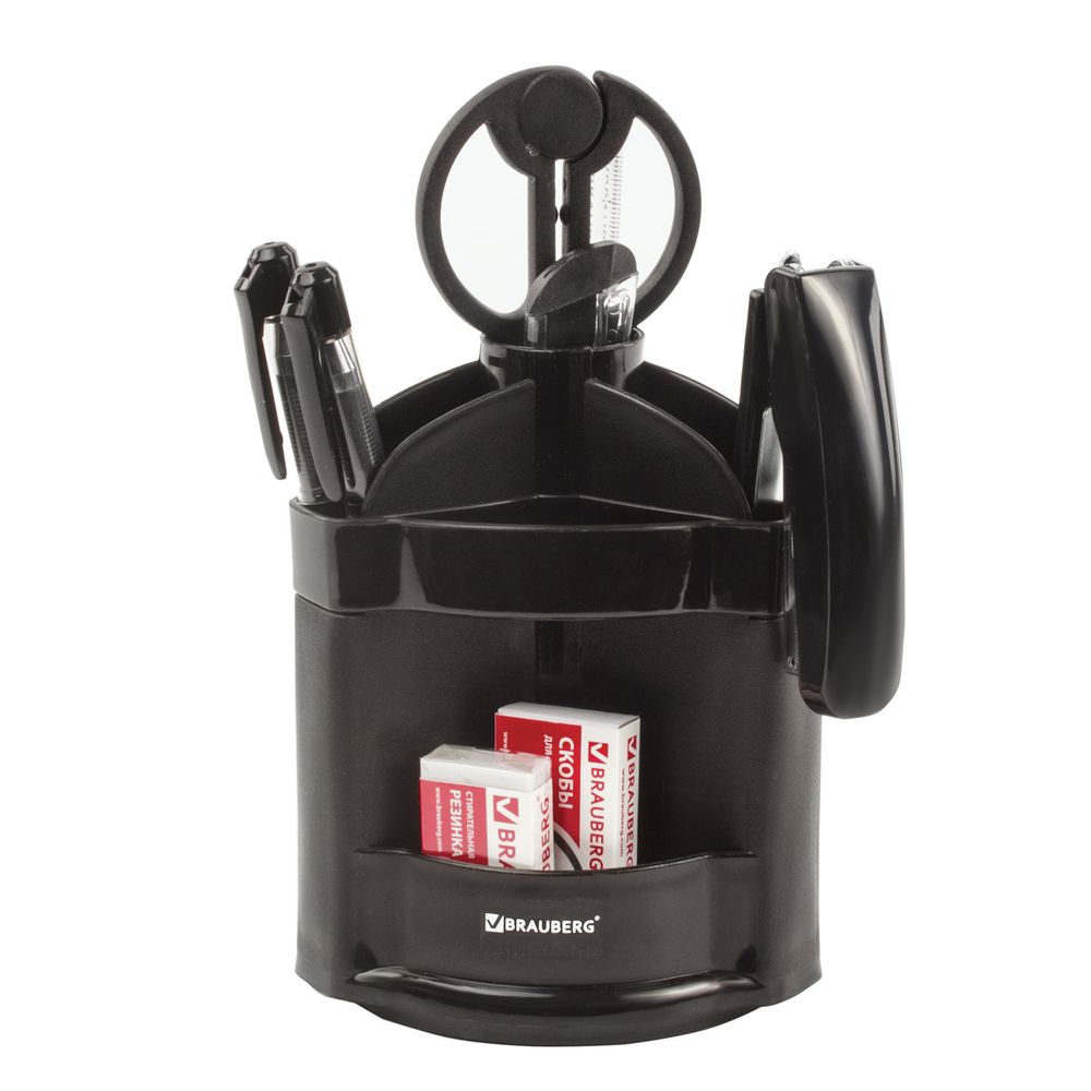 Канцелярский набор BRAUBERG "Офисный 100", 10 предметов, вращающаяся конструкция, черный, блистер