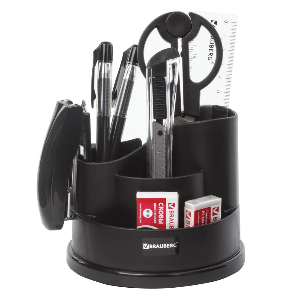 Канцелярский набор BRAUBERG "Рапсодия", 10 предметов, вращающаяся конструкция, черный