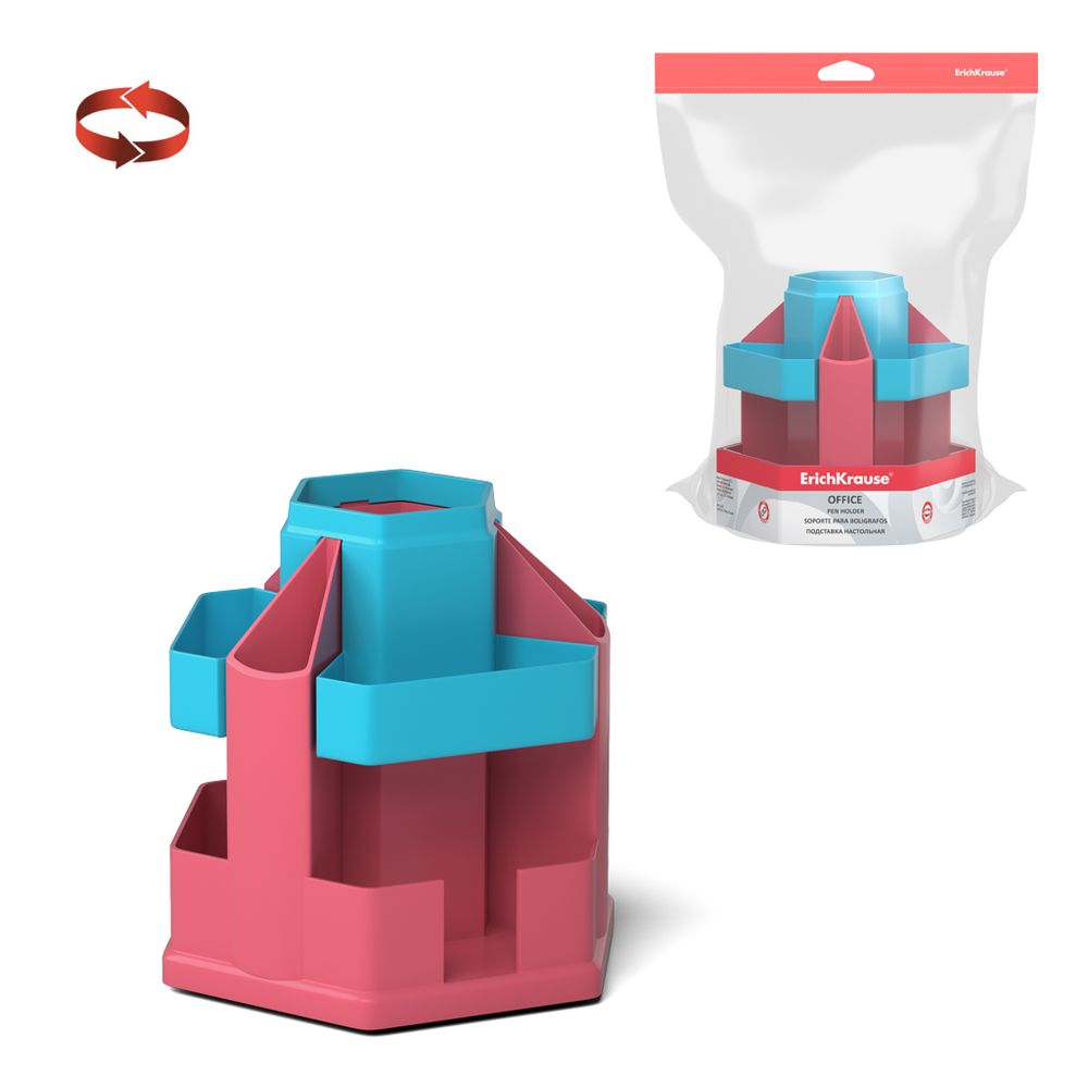 Подставка настольная вращающаяся пластиковая ErichKrause Office, Bubble Gum, розовая с голубой вставкой