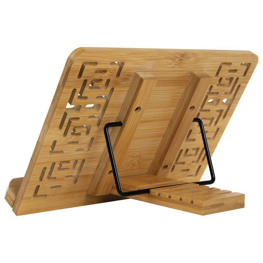 Подставка для книг и планшетов бамбуковая резная BRAUBERG, 28х20 см, регулируемый наклон