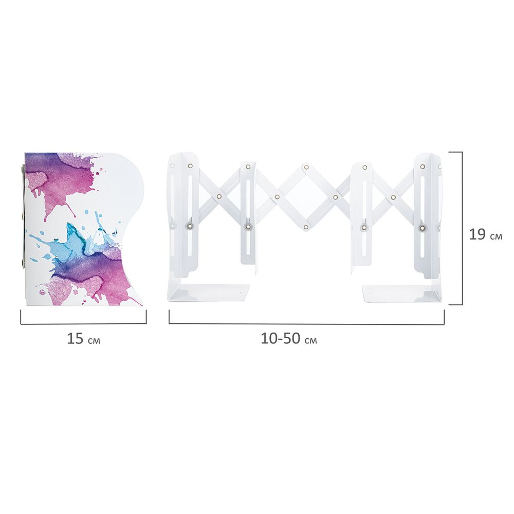 Подставка-держатель для книг и учебников BRAUBERG, раздвижная, металлическая, белая с печатью