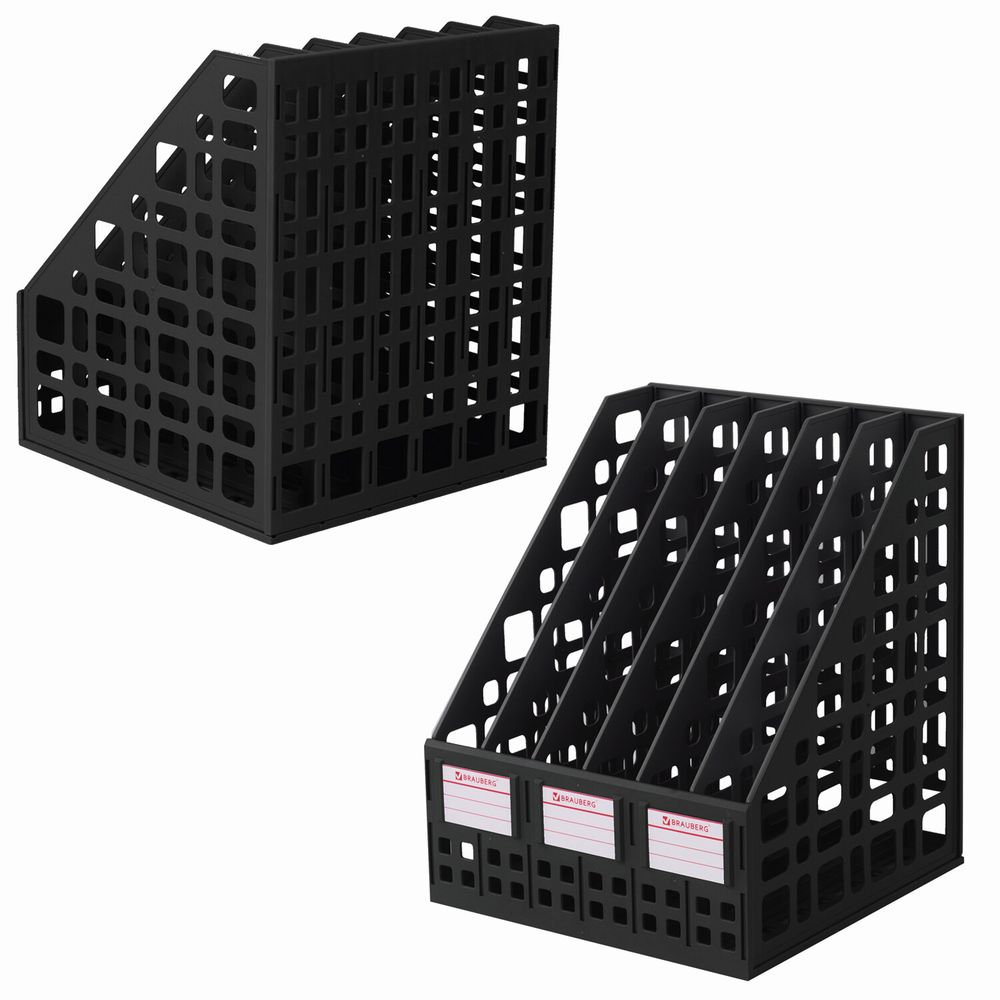 Лоток вертикальный для бумаг BRAUBERG "MAXI Plus", 240 мм, 6 отделений, сетчатый, сборный, черный