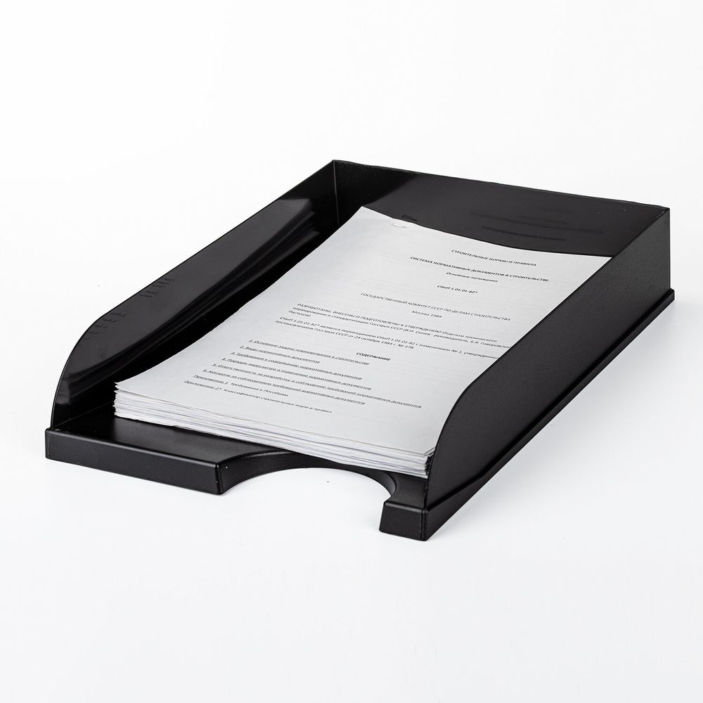 Лоток горизонтальный для бумаг BRAUBERG Standard, 350х253х65 мм, черный