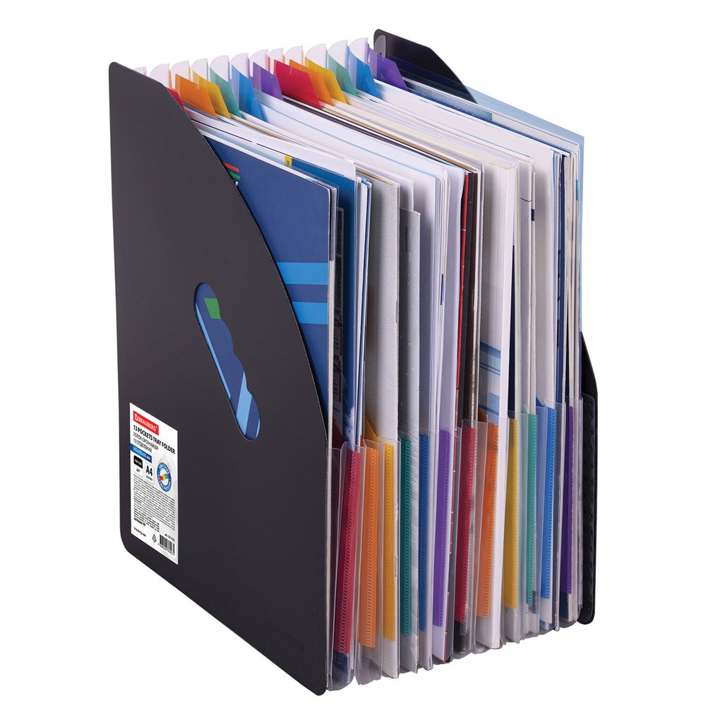 Лоток-органайзер вертикальный для бумаг и документов, 13 отделений, BRAUBERG DOCS, А4 черный