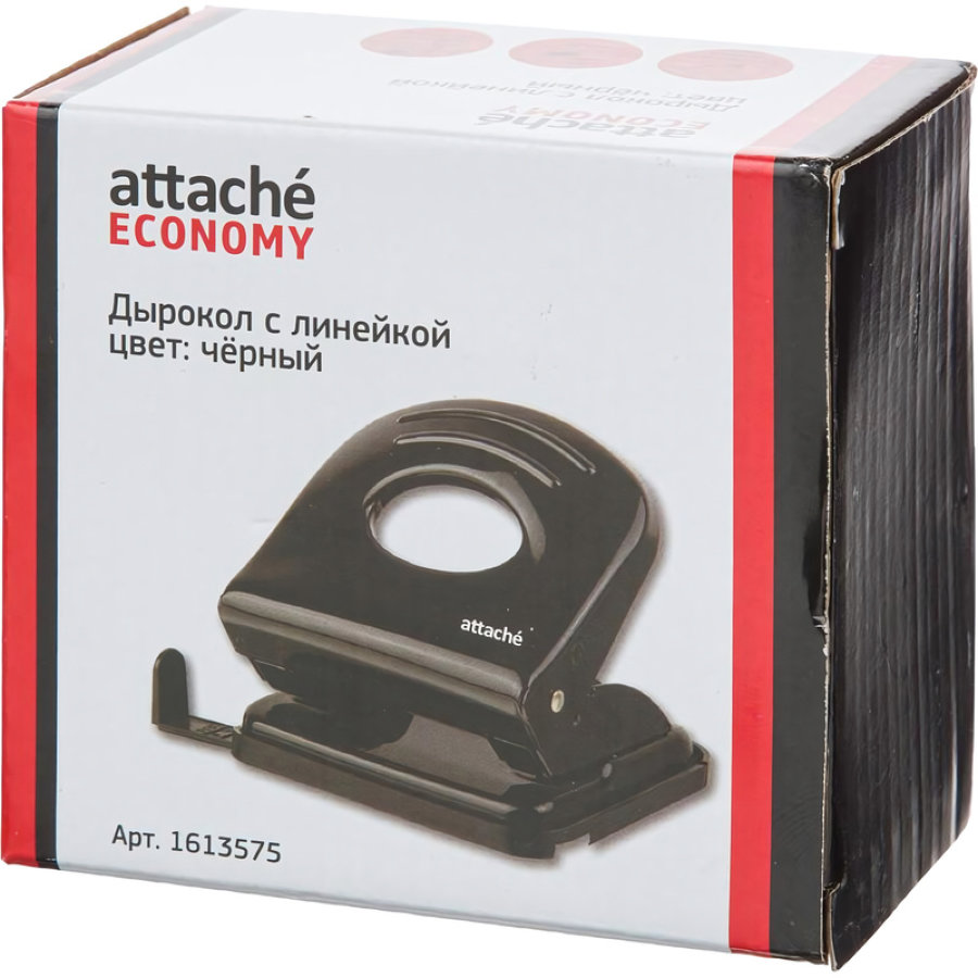 Дырокол 30 л Attache Economy , черный с линейкой 