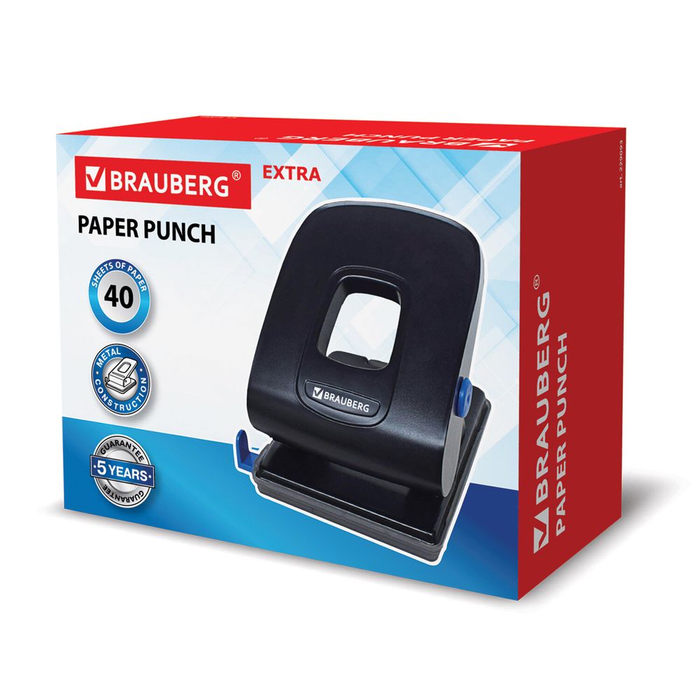 Дырокол металлический BRAUBERG "Extra", до 40 листов, черный