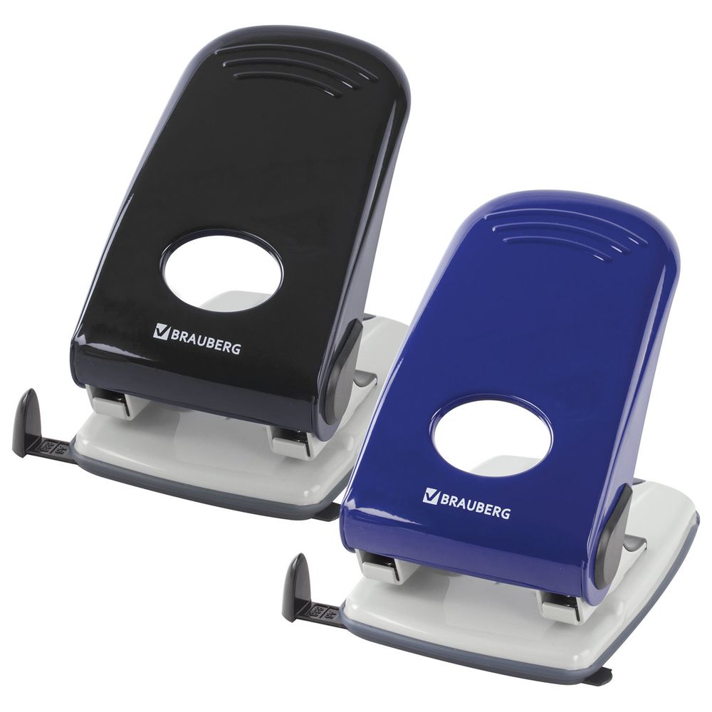 Дырокол металлический BRAUBERG "Style", до 50 листов, ассорти (синий/черный)