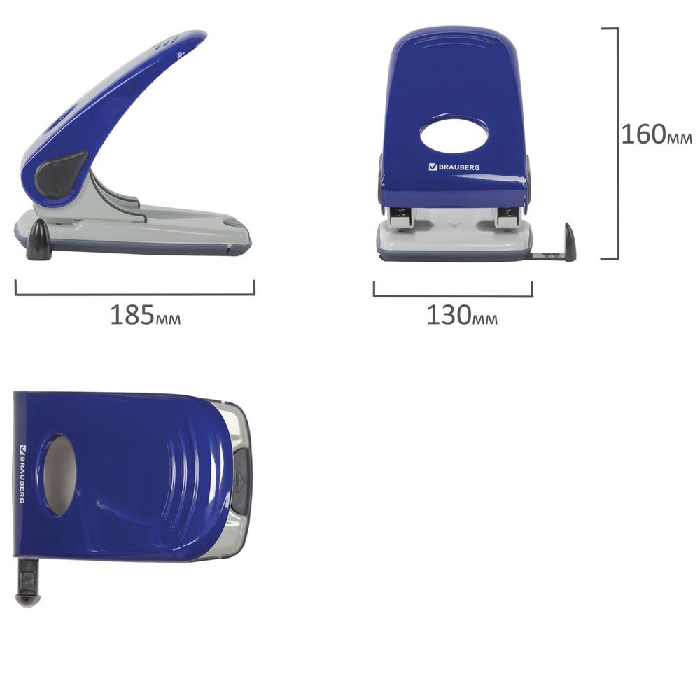 Дырокол металлический BRAUBERG "Style", до 50 листов, ассорти (синий/черный)