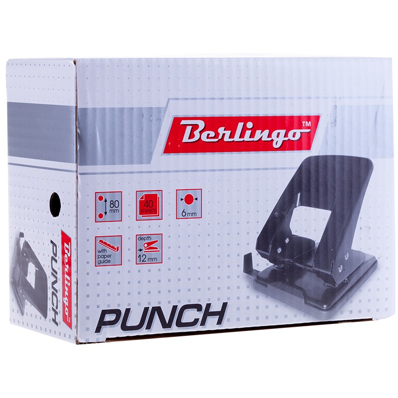 Дырокол Berlingo "Universal" 40л., металлический, черный, с линейкой