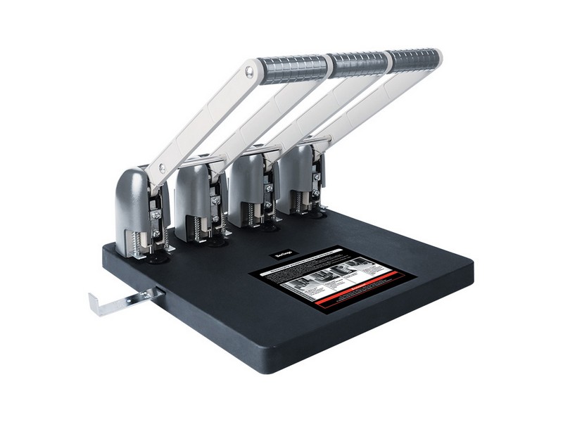 Дырокол мощный на четыре отверстия Berlingo "Heavy Duty" 150л., черный, с линейкой