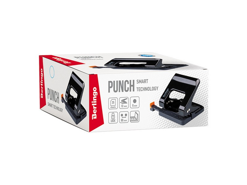 Дырокол энергосберегающий Berlingo "Smart Technology" 25л, металлический, фиксатор, линейка, черный